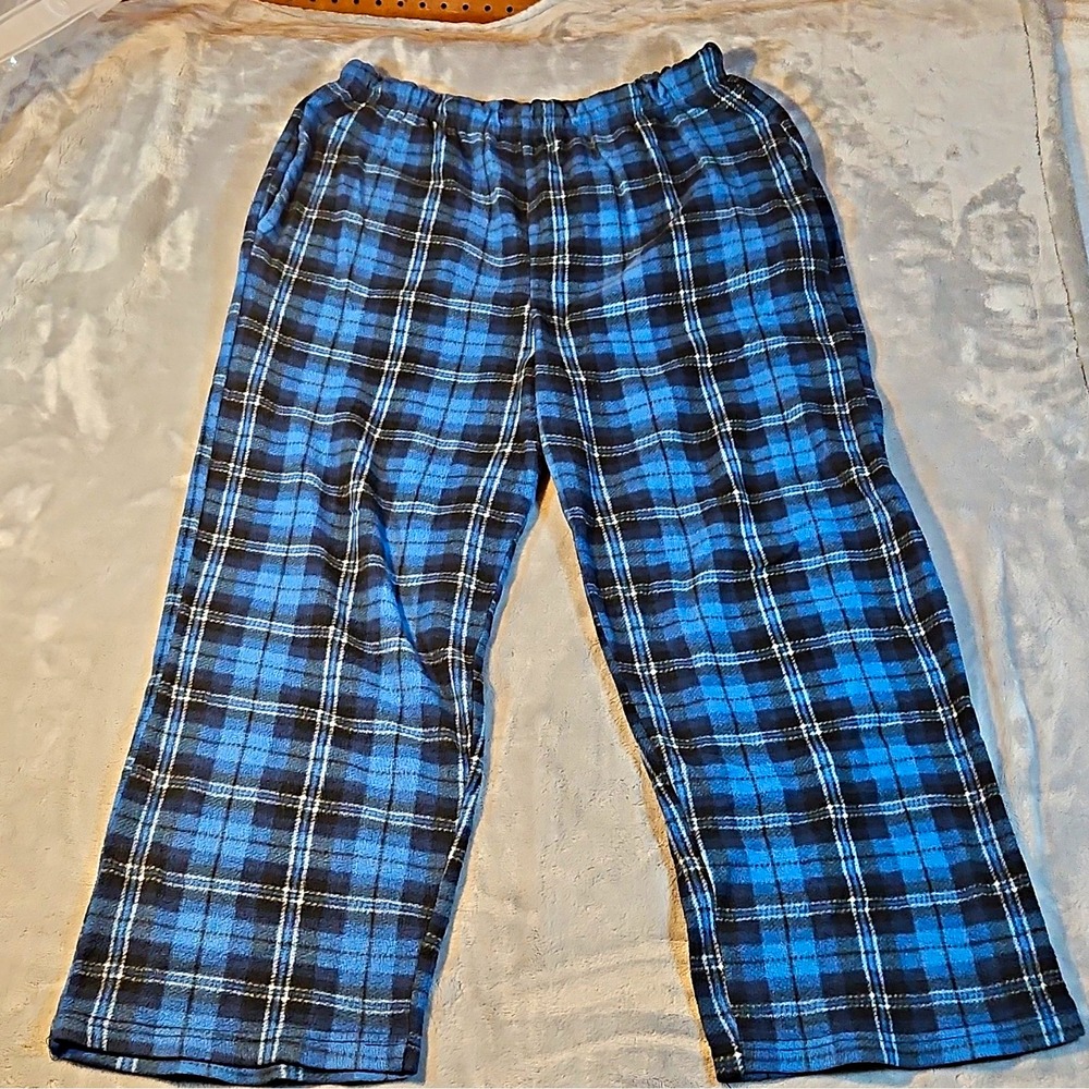 Essential Sleepwear Men's L Blue/Black Plaid Pajama Pants Regular